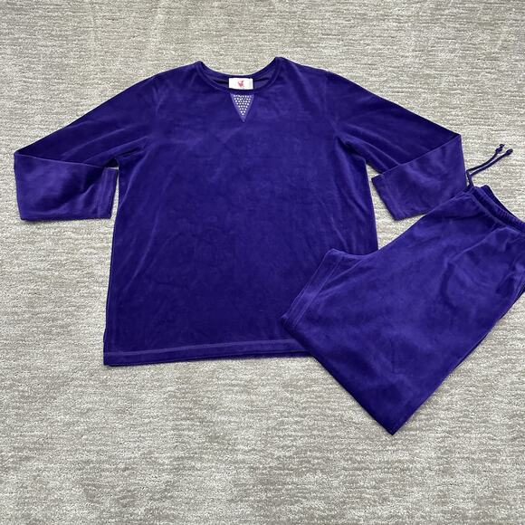 Quacker Factory Lounge Set Womens Large Purple Velour Rhinestone Cozy Pants - Picture 1 of 16